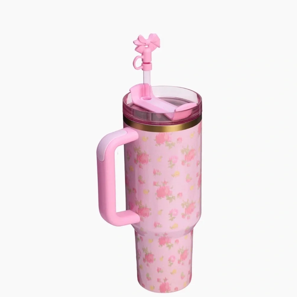LOVE SHACK FANCY 2025 Stanley Pink Floral Tumbler with Bow Straw. New in box - Picture 2 of 5